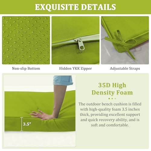 Premium Outdoor Bench Cushions for Patio Furniture 3.5inches Memory Foam Bench Cushion Waterproof Fade Resistant Porch Swing Cushions with Straps 36×18 Inch Grass Green - color: Grass Green, size: 36'' x 18'' x 3.5''