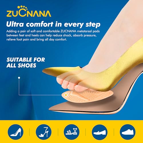 ZUCNANA Metatarsal Pads | 2 Pairs High Heel Inserts | Soft Gel Shoe Inserts for Women | Reusable Ball of Foot Cushions for Women Foot Pain Relief and Comfort | One Size Fits Any (Golden) - color: Golden