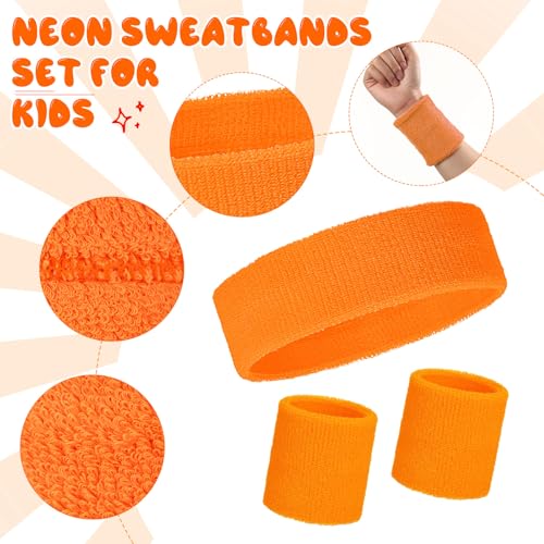 Bememo 36 Pcs Neon Sweatbands Set Soccer Party Favors Cotton Headbands Wristband Sweat Bands Soccer Mom Essentials for Football Fans Sporting Events 80 90s Glow Party - color: Orange, size: Small