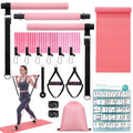 Pilates Bar Kit with Resistance Bands and Yoga Mat, Adjustable Metal Bar Portable Home Fitness Set for Women Full Body Workouts, Core, Strength, Stretching and Pilates Training