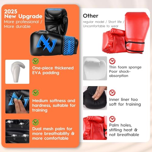 Kids Boxing Gloves 6 oz Youth Training Sparring Gloves for 3–12, Leather Ventilated Mesh, Boys Girls Junior Punching Gloves for PunchBag Focus Pads MMA Muay Thai Kickboxing - color: Blue