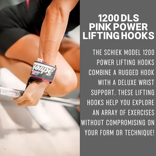 Schiek Sports 1200 Power Lifting Hooks - Maximum Grip Support in Heavy Lifting - Snug Fit - color: Pink