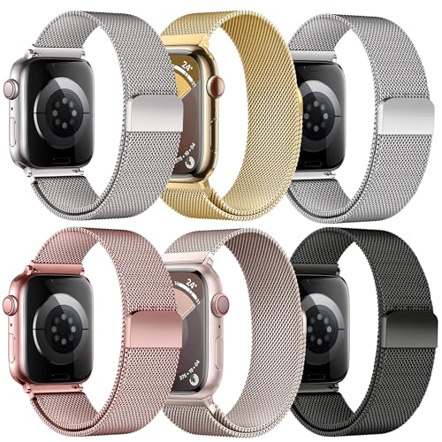 Stainless Steel Milanese Loop Compatible with Apple Watch Bands 49mm 46mm 45mm 44mm 42mm 38/40/41mm Men Women；Mesh Loop Magnetic Clasp Strap for iWatch Bands Ultra 3 2 1 Series 11 10 9 8 7 SE 6 5 4 - color: Starlight+Gold+Silver+Rose pink+Rose gold+Black,