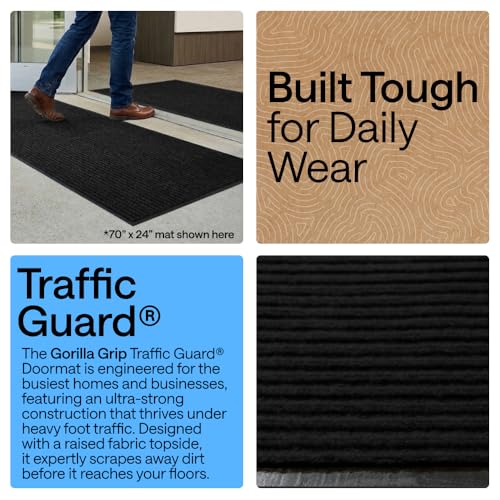 GORILLA GRIP Waterproof Traffic Guard Door Mat, 70x24, Indoor Outdoor Heavy Duty Entryway Mats, Strong Backing Commercial Utility Rugs for Office, Hallway, Garage, Patio, Low Profile Runner Rug, Black - color: Black, size: 70" X 24"