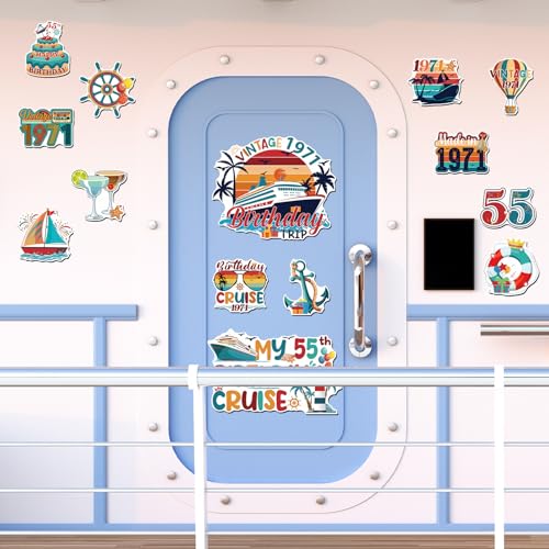 55th Birthday Cruise Door Magnets - Wxiben 18 Pcs 55 Year Old Cruise Door Decorations Magnetic Turning 55 Cruise Ship Magnets Stickers Decals for Carnival Cabin Happy 55th Birthday Party Fridge Decor - style: 55th Birthday