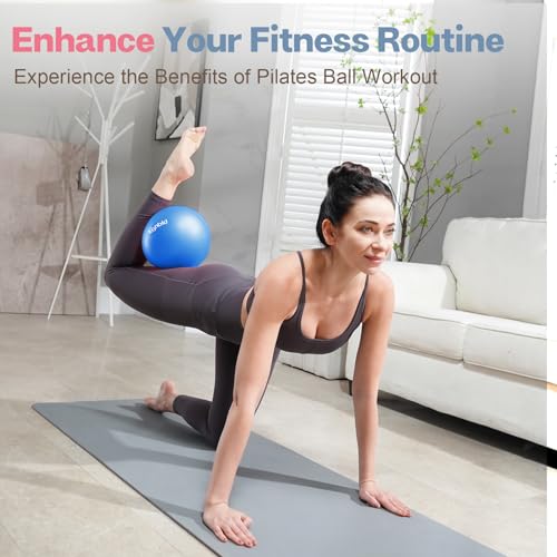kisnbld Small Exercise Ball, 9 Inch Mini Pilates Ball, Anti Burst and Slip Resistant Mini Yoga Ball for Stability, Fitness, Physical Therapy, Stretching & Core Strength Workout at Home Gym & Office - color: 2Blue