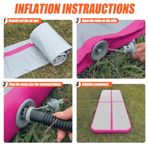 SUDOO Gymnastics Air Mat 10ft/13ft/16ft Inflatable Air Tumble Track Mat 4" Thick Tumbling Mat With Pump or No Pump for Training Tumble Yoga Cheerleading Parkour Beach Water Activities Home Use - color: Pink, size: 10ft*3.3ft*4in (3*1*0.1m)
