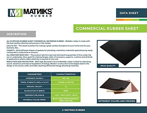 MATNIKS Rubber Sheet Roll, Heavy Duty, High-Grade 60A, Neoprene Black, 39x17.5-Inch by 1/16 (+/- 5%) for Plumbing, Work Bench, Gaskets DIY Material, Supports, Leveling, Sealing, Bumpers, Protection - size: 39"L x 17.4"W x 0.1"Th