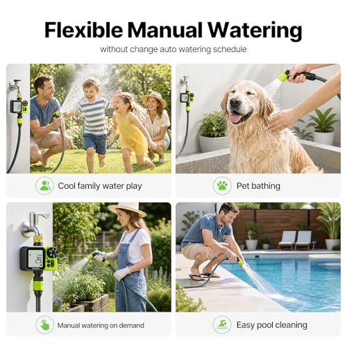Sprinkler Timer, Brass Inlet Programmable Watering Timer for Garden Hose Fits 3/4” US Faucet, Outdoor Soaker Hose Timer w/Rain Delay/Manual/Automatic Watering, Drip Irrigation for Lawn Yard - color: Light Green