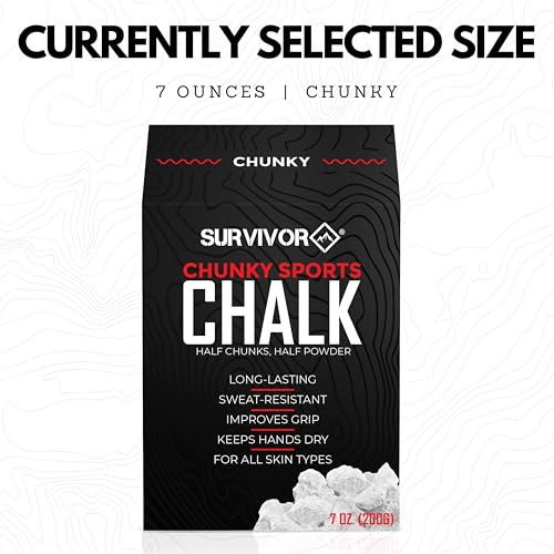 SURVIVOR Gym Chalk - Climbing Chalk, Lifting Chalk, Gymnastics Chalk - Pure Magnesium Carbonate Hand Chalk Powder, Weightlifting Chalk Gym - Rock Climbing Chalk for Weights - color: Chunky, 7 OZ