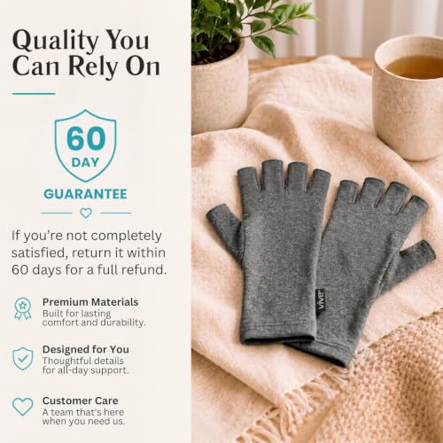 Vive Arthritis Gloves - Men, Women Rheumatoid Compression Hand Glove for Osteoarthritis- Arthritic Joint Pain Relief - Carpal Tunnel Wrist Support - Open Finger, Fingerless Thumb for Computer Typing | Osteoarthritis- Arthritic Joint Pain Relief - Carpal T