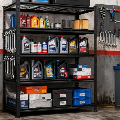 5-Tier Heavy Duty Metal Shelving Unit Adjustable Storage Rack, Boltless Assembly, 4000 lbs Total Capacity, Black, for Garage, Basement, Warehouse, Workshop (Black, 48" W x 24" D x72 H) - size: 48"W x 24"D x72"H