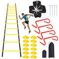 Speed & Agility Ladder Training Equipment Set, Includes 12 Rung 20ft Agility Ladder, 4 Agility Hurdles,12 Disc Cones, 1 Resistance Parachute for Training Football Soccer Basketball Athletes - color: yellow