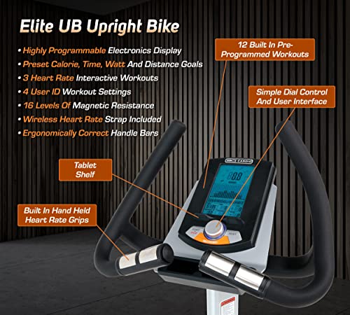 3G Cardio Elite UB Upright Bike - Commercial Grade - Compact Footprint - Ultra Comfortable Seat - Magnetic Resistance - 350 lbs Capacity