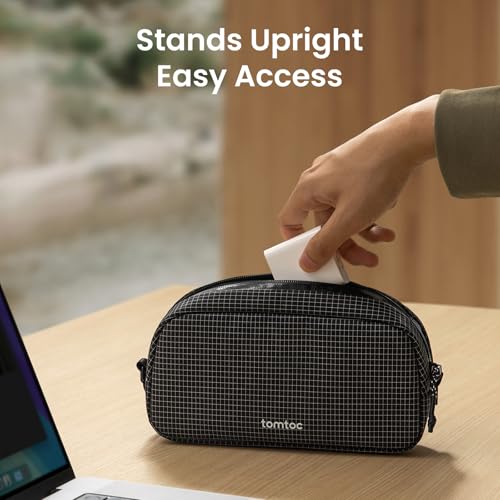 tomtoc Electronics Organizer Travel Case Performance, Water Resistant Bag Cable Tech Pouch Accessories, Carry Storage for Cord, Phone, Cables, Airpods, USB Flash Drive, Daily Items - color: Black Plaid, size: Small