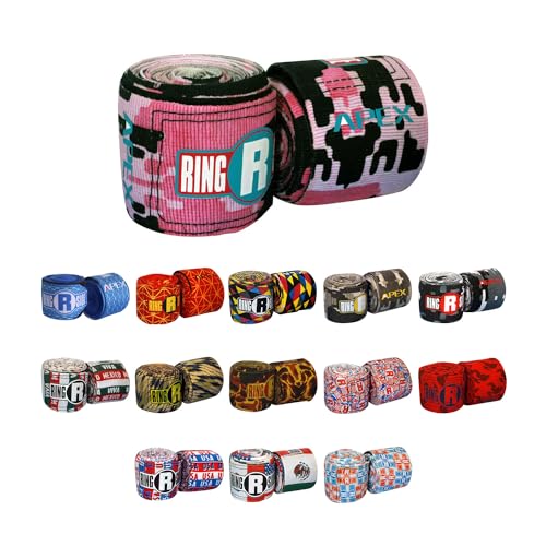 Ringside Apex 180” Boxing Hand Wraps Pair - Durable, Elastic Training Wraps with Hook & Loop Closure, Multi-Color Options, Perfect for MMA, Muay Thai, Kickboxing - color: Camo Pink/Black