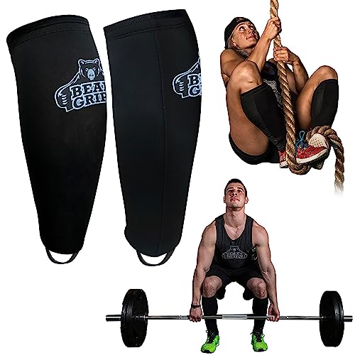 Bear Grips Deadlift Shin Guards - Breathable Gym Equipment Rope Climbing Shin Guard for Men and Women - Injury Prevention Calf Support Shin Guard Sleeves for Ultimate Shin Protection - color: Stealth Black, size: Large