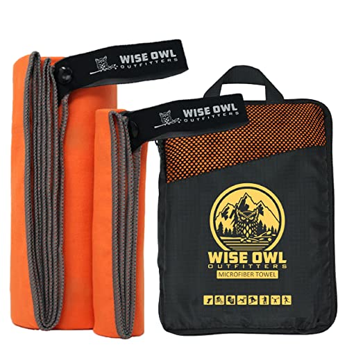Wise Owl Outfitters Microfiber Camping Towel - Quick Dry Towel for Travel, Backpacking, Hiking, Beach, Gym & Yoga - Compact, Fast Drying & Lightweight - color: Orange, size: X-Large (30x60) + Washcloth (12x24)