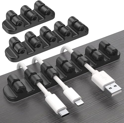 SOULWIT Upgraded Cable Holder, Cable Management Cord Organizer Clips Silicone Self Adhesive for Desktop USB Charging Cable Power Cord Bedside Wire PC Office Home (3/5/7 slot,Black) - color: Black