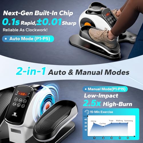 Under Desk Elliptical Machine, Ellipse Leg Exerciser As Seen On Tv While Sitting for Seniors, Pedal Exerciser with 15 Level Adjustable Resistance & 5 Auto Mode Fully Assembled Home Office - color: White
