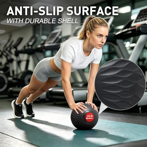 Slam Ball Medicine Ball Weighted Balls for Exercise and Workout, Strength, Cardio, Cross-Training and Core Workouts - color: Black, size: 10 LB