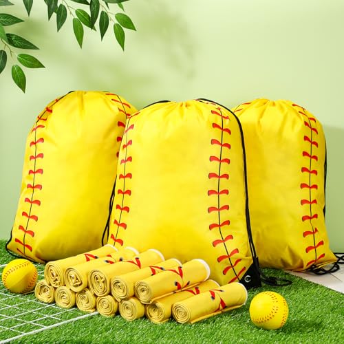 Hahafelt 24 Pcs Team Gifts, Including 12 Cooling Towels, 12 Drawstring Backpack Sports Party Favor for Teens Players Athletes Gifts Sport Supplies - style: Softball Style