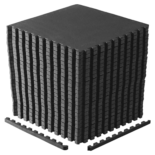 CAP Puzzle Exercise Mats | 1” Thick EVA Interlocking Foam Tiles for Home Gym Flooring | Multiple Options - color: T - Black, style: 24 Tiles (96 SQ FT)