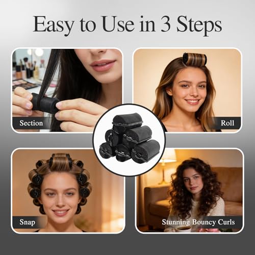 34 PCS Foam Hair Rollers Set - Satin Sponge Hair Curlers with Duck Teeth Clips, No Heat Overnight Sleep-In Rollers for Long/Short Hair Styling(Black)