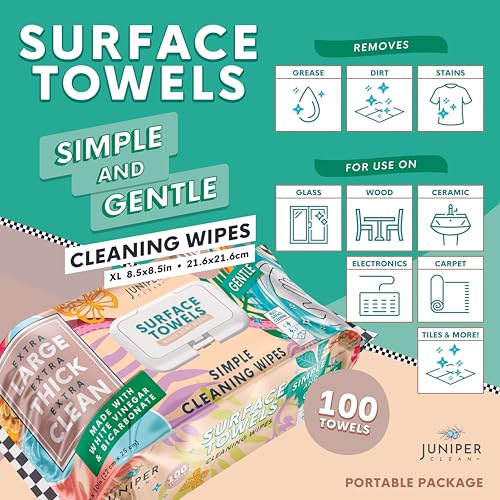 Juniper CLEAN 3 Packs Surface Cleaning Wipes, Thick & Large Dispose, All-Purpose Cleaner for Bathroom, Kitchen, Office, 300 Count Soft Flow, Biodegradable, White Soap Scent - size: 100 Count (Pack of 3)