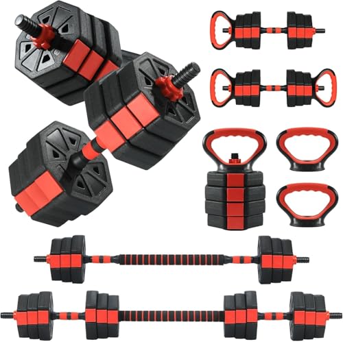 Adjustable Dumbbell Set, 44/66/88Lbs 4-in-1 Free Weights for Home Gym, Converts to Kettlebell & Barbell with Connector, Non-Slip Grip, Ideal for Men & Women Strength Training - color: Black and Red