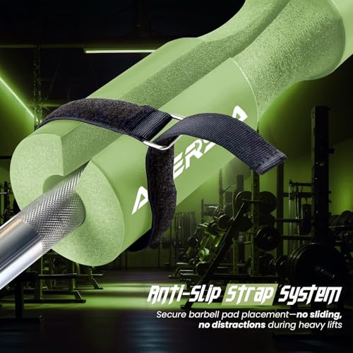 Barbell Pad for Squats & Hip Thrusts – 1.2” Extra-Thick High-Density Foam – Non-Slip Neck & Shoulder Support Cushion – Fits Olympic & Standard Bars – Quick On/Off Design + 2 Securing Straps - color: Green