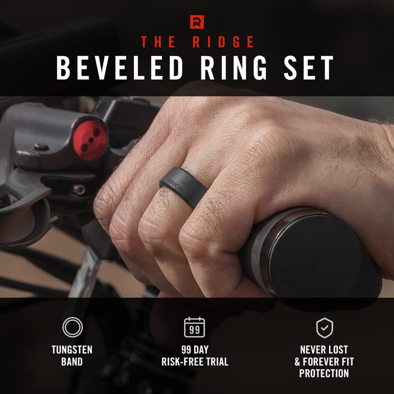 The Ridge Tungsten Rings For Men - Mens Wedding Band - Strong, Durable, and Scratch-Resistant Beveled Ring With Silicone Band - color: Royal Black