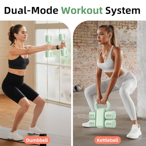2-in-1 Adjustable Dumbbell Set, 4-Level Weights for Women | Convertible Dumbbell & Kettlebell, Adjustable 2.2-5.5lb Each, Quick-Change Button, Compact for Home Gym, Office & Outdoor - color: Green