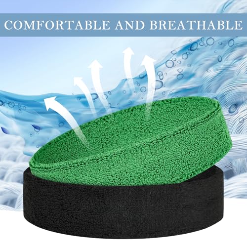 4 Pack Cotton Terry Sweat Headbands for Men Women Running Gym | 4 pack soft cotton terry headbands, Stretch 7 to 15 inches, Sweat-wicking, stays put for running, tennis, basketball & yoga - color: Black/Gray/Green/White