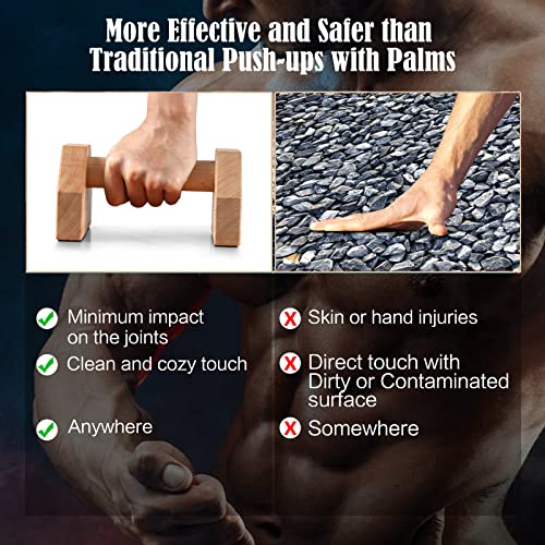 Push Up Stands, Handstand Parallettes Bars, Solid Wood Push Up Bars with Non-Slip Mat Push up Handles for Floor Exercise Home Workout Equipment for Men & Women Strength Training - color: Beech Wood-20cm