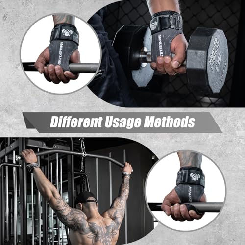 MANUEKLEAR Gym Straps Weight Lifting, Double Leather Lifting Straps for Men Deadlift with Cushion Wrist Loop, Gym Lifting Wrist Wraps for Weightlifting - color: Size S - Gray