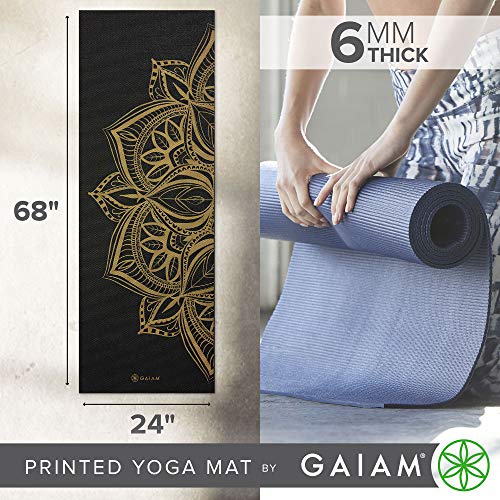 Gaiam Premium Yoga Mat, 6mm Thick Print Mat | Premium 6mm thick cushioning for joint support. Non-slip print design for yoga, Pilates & floor workouts. - color: Metallic Bronze Medallion