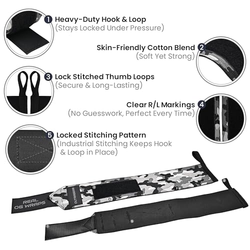 18" OG-Grade Wrist Wraps for Weightlifting – Heavy Duty Wrist Support with Thumb Loop & Lockdown Strap – Wrist Straps for Powerlifting, Bench Press & Gym Training - style: Stone Core