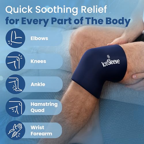 IceSleeve Elbow & Knee Ice Pack Wrap, Reusable Ice Sleeve for Arm & Leg, Flexible Gel Ice Pack for Knee Injuries, Tennis Freeze Sleeve Elbow Compression Wrap, Cold & Heat Therapy, Blue SM 1 Pack - color: Blue, size: Small/Medium