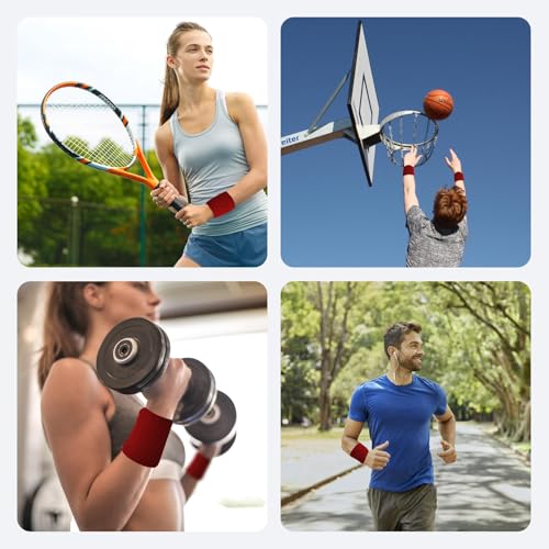 12 PCS Sweatbands Sports Wristband, Sweat Absorbent, for Basketball, Tennis, Football, Running - color: red