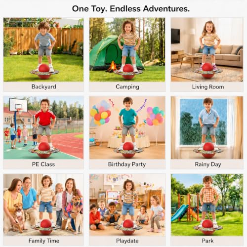 Pogo Ball for Kids & Adults Up to 200 lbs, Balance Toy for Indoor Outdoor | Balance Coordination Bounce Board Pop Ball Cool Fun Challenge Indoor Outdoor Toys Pogo Jumper Birthday Gifts for Boys Girls - color: red