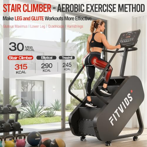 Fitvids Stair Stepper Machine, Commercial Grade Stair Climber with 15 Resistance Levels, Continuous Stair Stepping Machine for Cardio and Lower Body Workouts, LED Screen, Exercise Machine for Home Gym - color: Dark-Pro