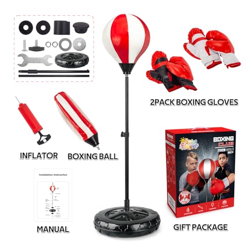 Springflower Big Punching Bag for Kids Included 2 Pack Boxing Gloves, Boxing Toys for Boys, Boxing Bag Sets with Height Adjustable Stand, for Boys & Girls Age 5 6 7 8 9 10 Years Old