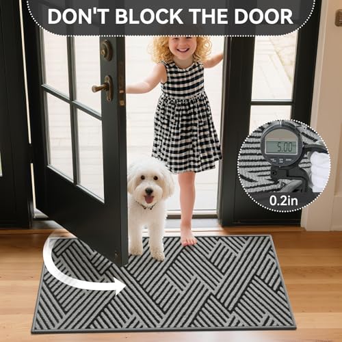 Door Mat Indoor Outside Entrance 24"x71", Low-Profile Non Slip Outdoor Inside Doormat Entryway Mat, Dirt Resistant Absorbent Front Porch Welcome Entry Mats, Washable Easy Clean, Grey - color: Grey, size: 24"x71"