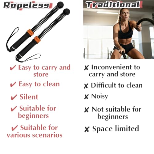 Weighted Ropeless Battle Ropes,Cordless Workout Ropes for Home Gym, Portable Exercise Rope for Strength Building, HIIT and Low-Impact Aerobic Training for Women&Men (Black+Orange) - color: Black+orange