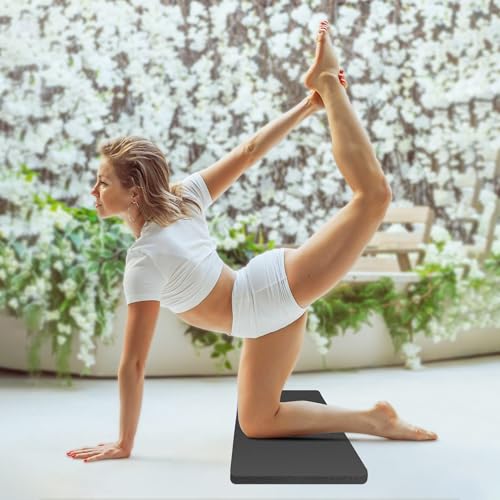 Yoga Knee Pad Cushion, 24 x 9.8 x 0.8 in Thick Mini Yoga Mat, Odor-Free NBR Workout Mat with Storage Strap, Small Exercise Mat for Yoga, Pilates, Kneeling, Planks & Home Gym - color: Black