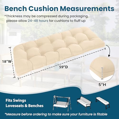 Tufted Bench Cushions for Outdoor Furniture, 59" x 18" Porch Swing Cushions Filled with Foam, Overstuffed Patio Cushions for Bench Loveseat with 2-3 Seats,Thick and Water Resistant, Beige - color: Beige, size: 59" x 18" x 5"