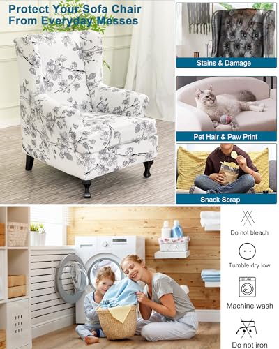 CRFATOP Waterproof Wing Chair Slipcovers 2 Piece Stretch Wingback Chair Cover Spandex Fabric Wingback Armchair Covers with Elastic Bottom for Living Room Bedroom Wingback Chair,B02 - color: Color B02