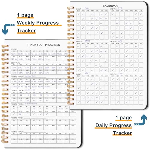 Guirnd Undated Fitness Workout Journal for Men & Women, A5(8.5" x 6.7") Fitness Journal Workout Planner, Workout Log Book Planner for Tracking, Motivating, and Achieving Your Fitness Goals - Black - color: Black