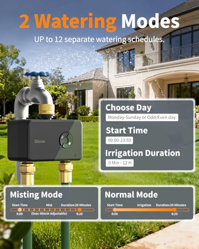 Diivoo Brass WiFi Sprinkler Timer 2 Zone for Garden Hose Remote Control | Smart Water Timer Compatible with Alexa and Google Home,12 Irrigation Plans,Rain Delay & Manual Watering for Garden,Lawn,Yard - size: 2 Outlets